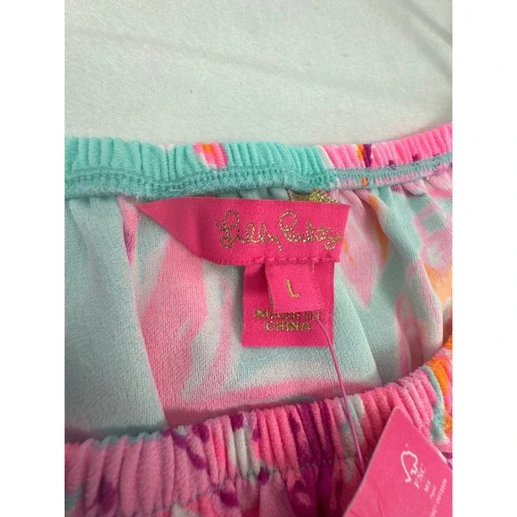 Lilly Pulitzer Esmeray Crop Top Bonita Blooms Pink Blue Off Shoulder NWT L - Picture 6 of 8